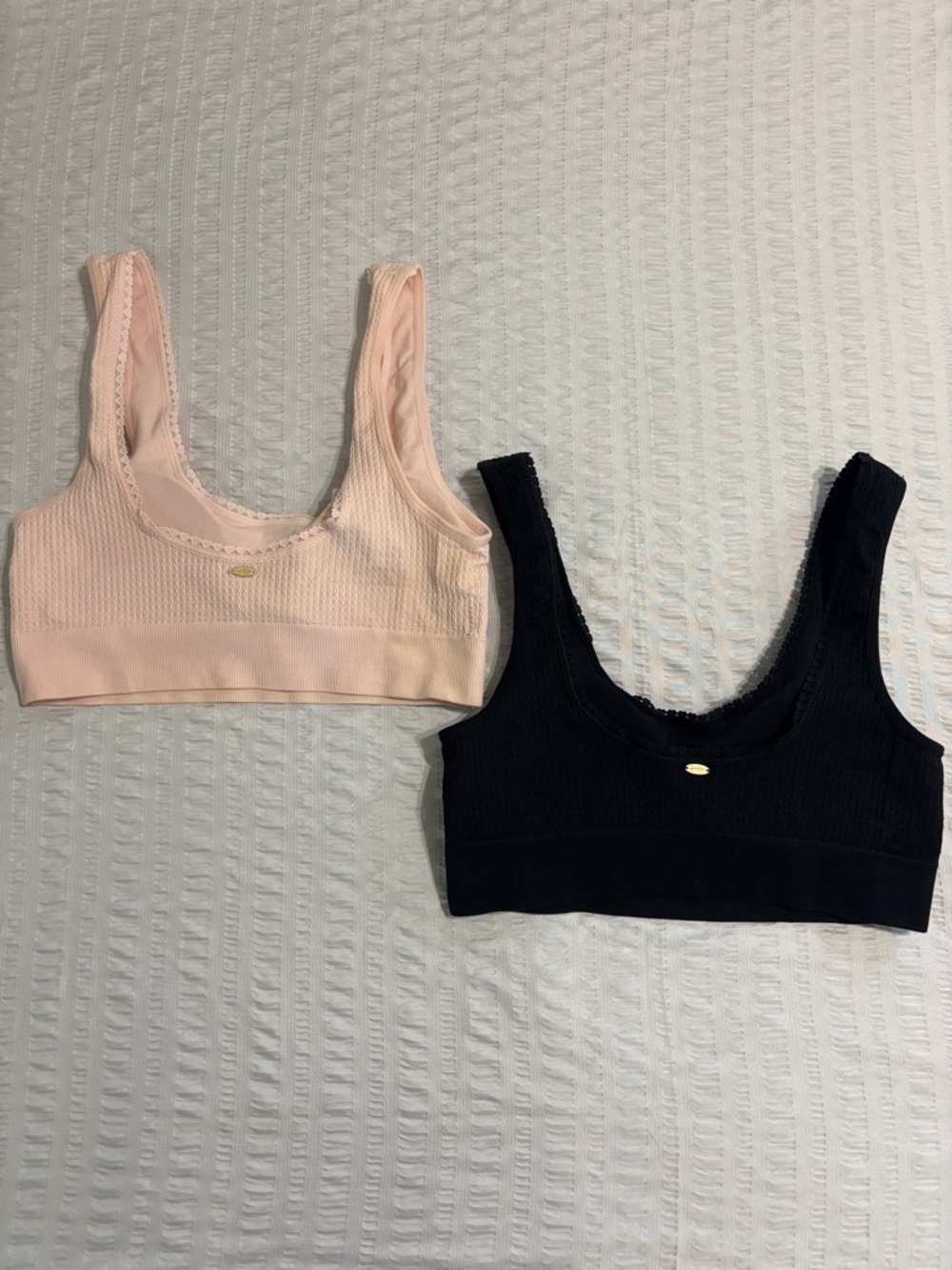 Jessica Simpson Sz S Ribbed PaddedBralettes in Blush and Black w heart lacing - Picture 4 of 10